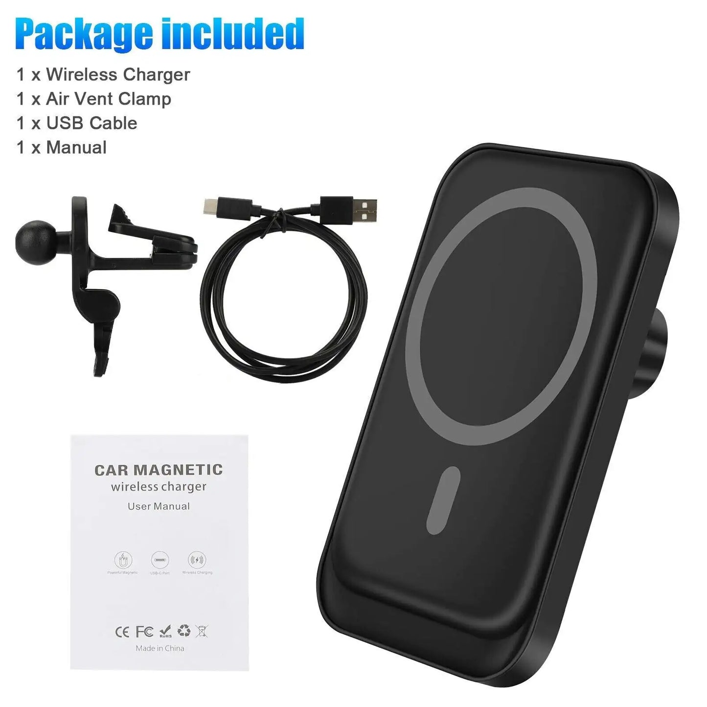 Magnetic Wireless Charger Car Mount Holder - For iPhone 12, 13, 14 Pro Max MagSafe