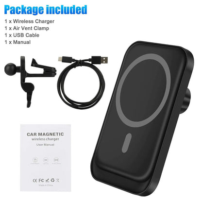 Magnetic Wireless Charger Car Mount Holder - For iPhone 12, 13, 14 Pro Max MagSafe